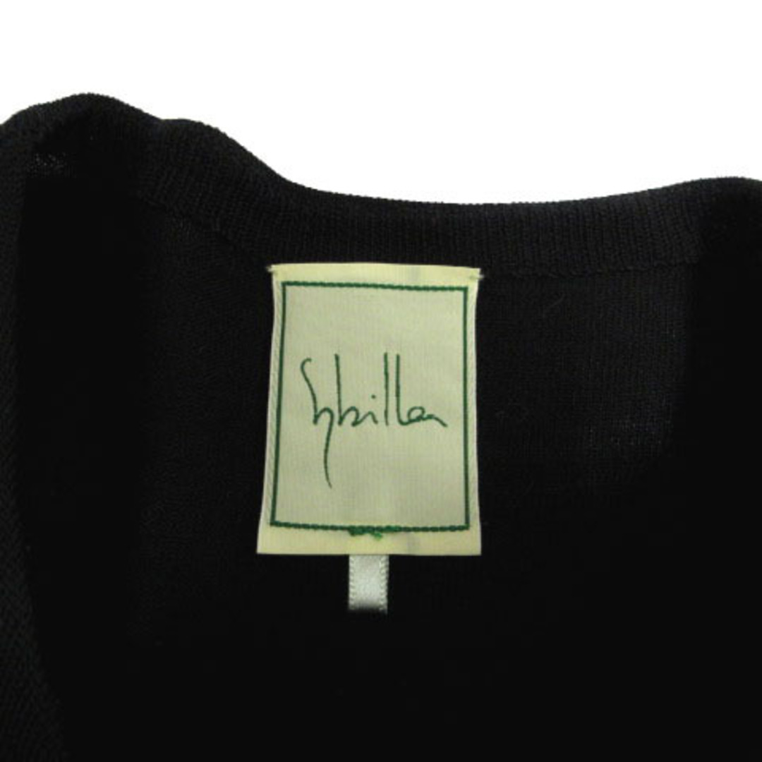 Sybilla(シビラ)のシビラ カーディガン ニット 丸首 長袖 レース切替え ウール 配色 黒 青 M レディースのトップス(カーディガン)の商品写真