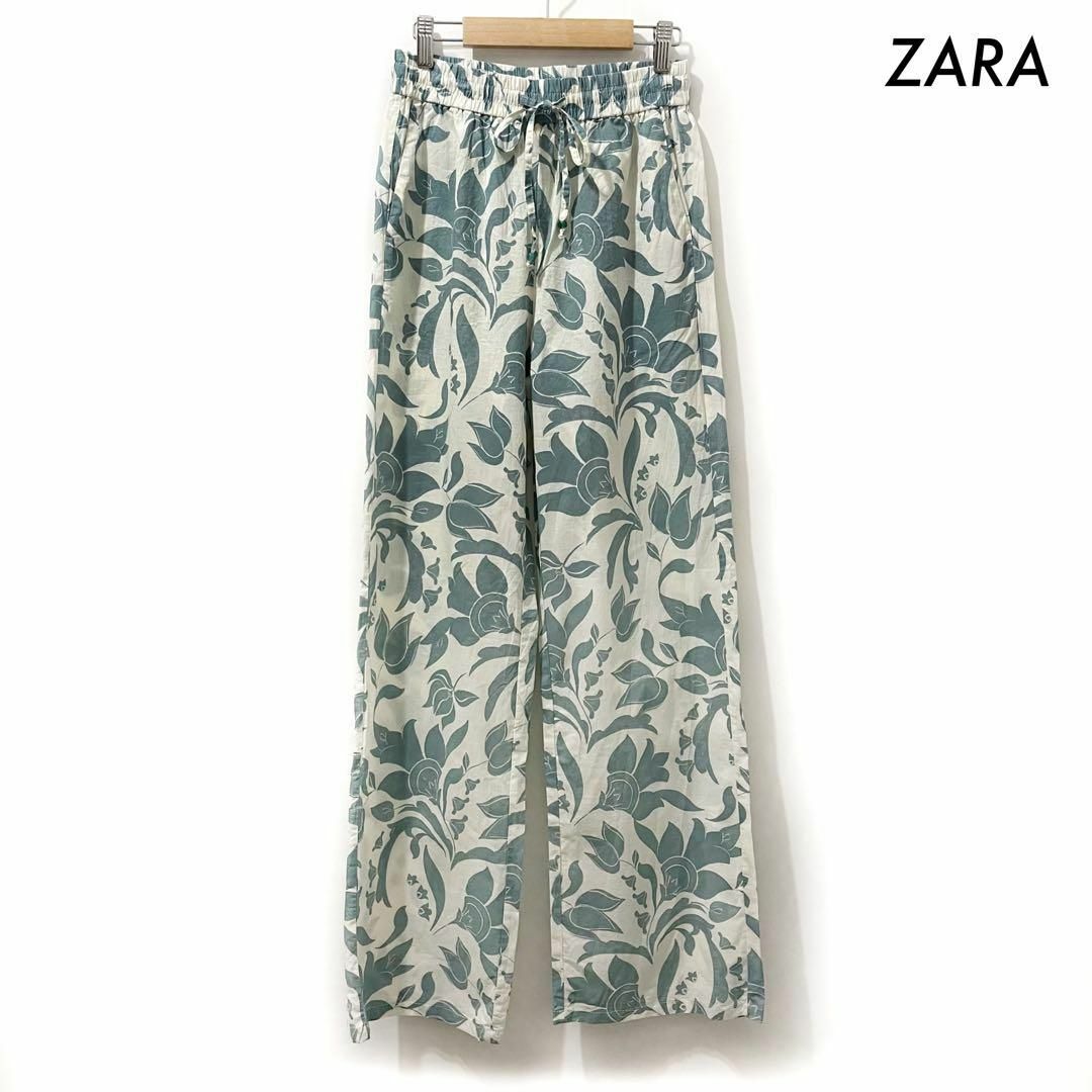 ZARA(ザラ)のZARA ザラ★花柄 イージーパンツ ワイドパンツ グリーン 緑 レディース レディースのパンツ(カジュアルパンツ)の商品写真