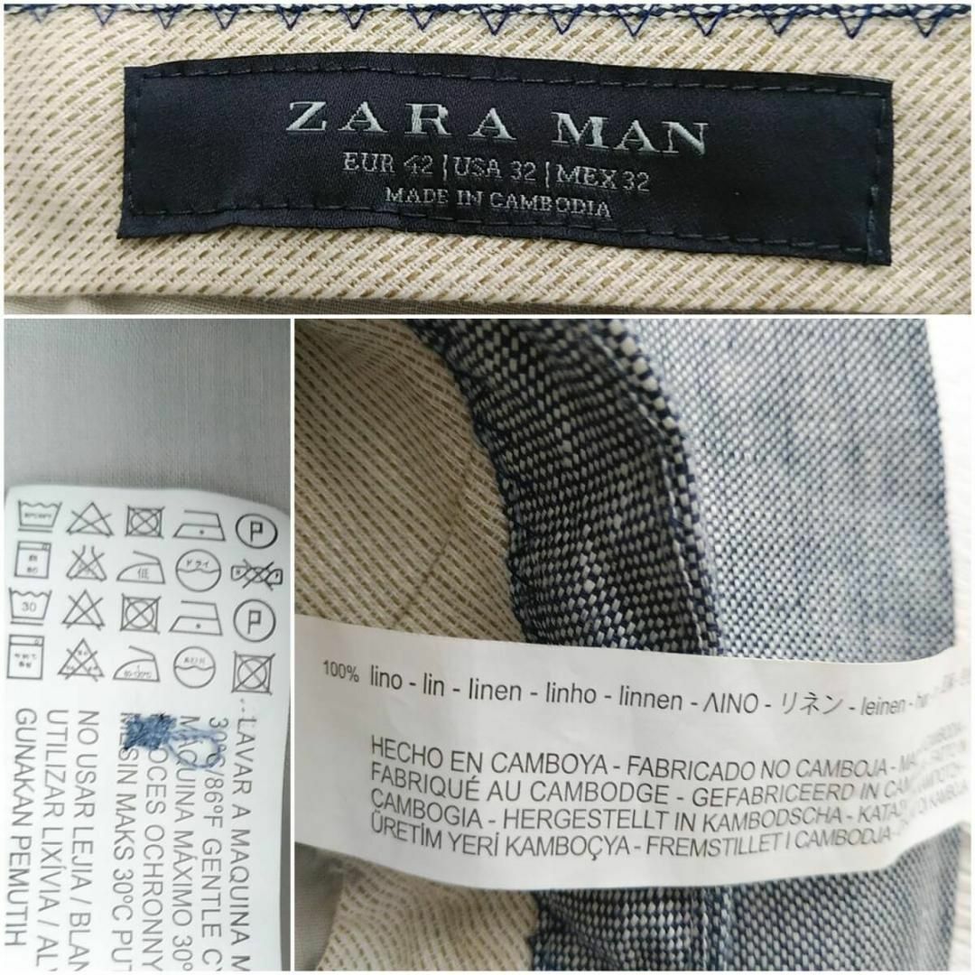 ZARA(ザラ)の極美品　麻100　USA32　L相当　スラックス　パンツ　青　ザラマン メンズのパンツ(スラックス)の商品写真