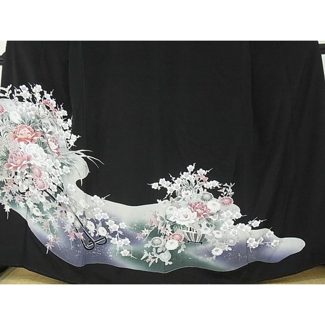 平和屋2■豪華黒留袖　刺繍　花車文　銀彩　逸品　DAAC7541ud レディースの水着/浴衣(着物)の商品写真