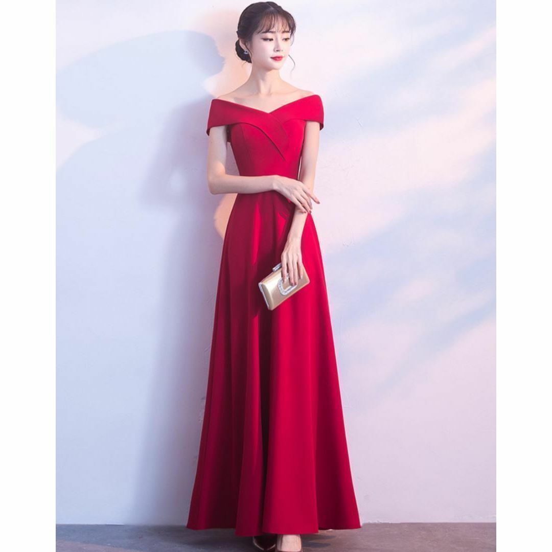 ロングドレス　キャバドレスオフショルダー パーティー　セクシー　かわいい人気赤M レディースのフォーマル/ドレス(その他ドレス)の商品写真