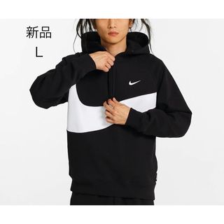 ナイキ(NIKE)の☆新品NIKEスウッシュ　1/2ジップ フリース パーカー　L黒×白☆ (パーカー)