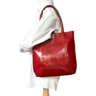 LONGCHAMP - 超美品　ロンシャン　トートバッグ　肩掛け　エナメル　大容量　レッド　裏地総柄