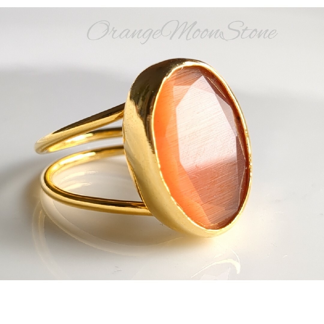 最新作★『OrangeMoonstone』の世界でひとつの天然石リング レディースのアクセサリー(リング(指輪))の商品写真