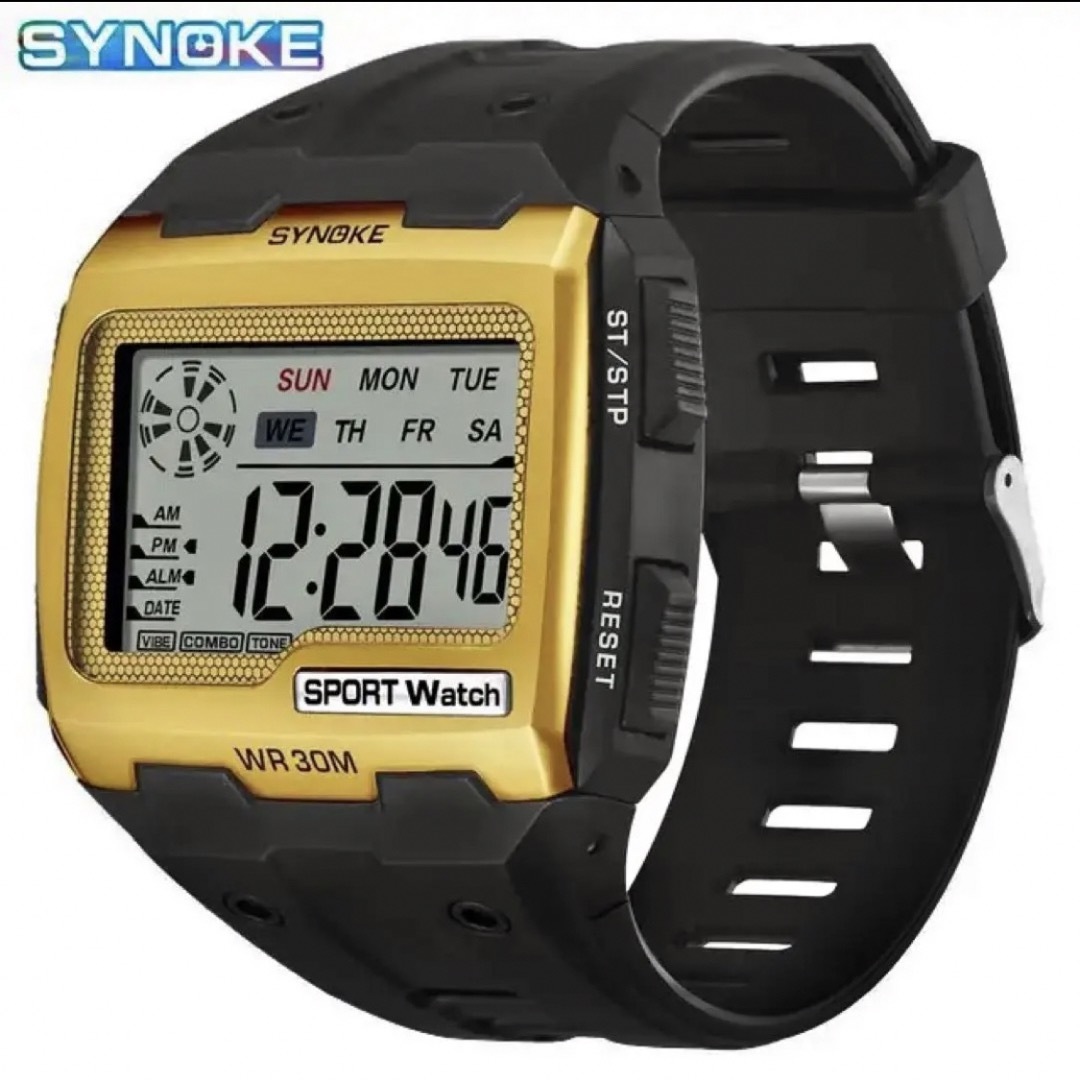 新品 SYNOKE ビッグフェイス デジタルウォッチ メンズ腕時計 ゴールド メンズの時計(腕時計(デジタル))の商品写真
