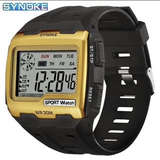 新品 SYNOKE ビッグフェイス デジタルウォッチ メンズ腕時計 ゴールド(腕時計(デジタル))