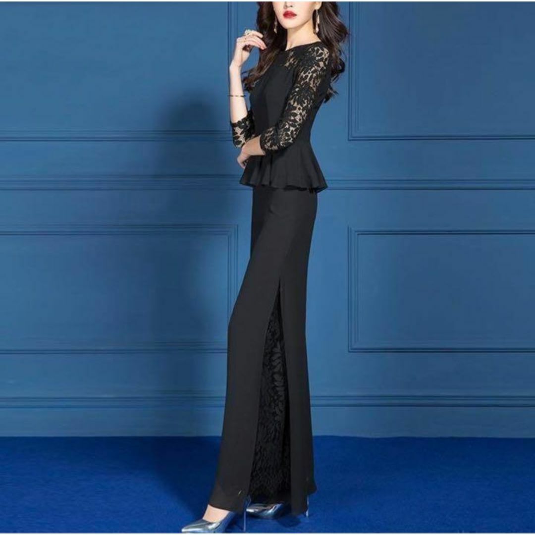 パンツドレスセット　結婚式　お呼ばれ　春スーツ きれいめオールインワン風2XL黒 レディースのフォーマル/ドレス(その他ドレス)の商品写真