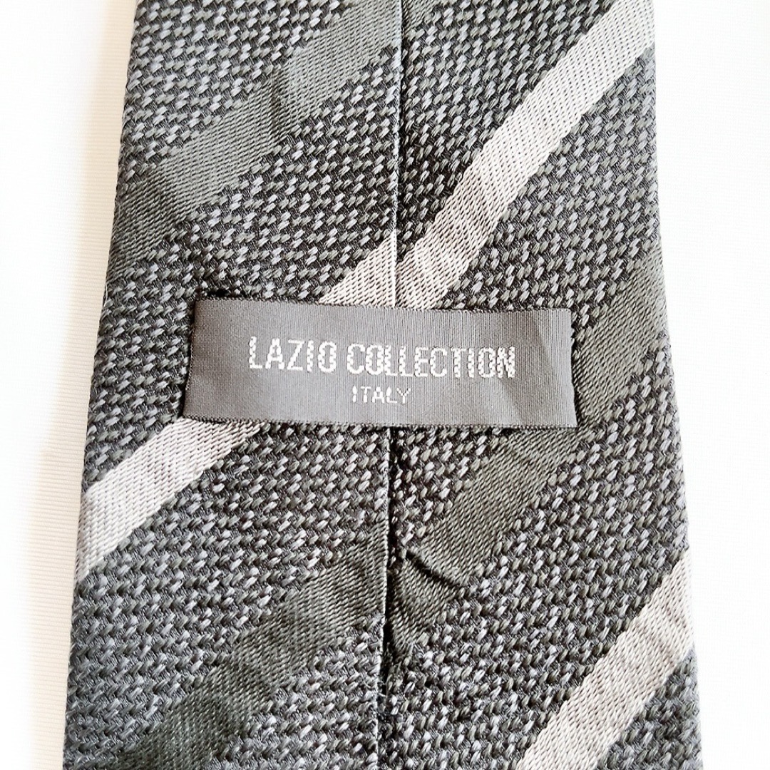 美品★Lazio Collection★グレー★レジメンタル★総シルク★9.5 メンズのファッション小物(ネクタイ)の商品写真