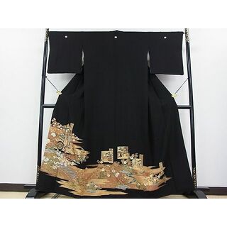 平和屋2■豪華黒留袖　御所車人物渡橋花文　暈し染め　金彩　逸品　DAAC6069fe(着物)