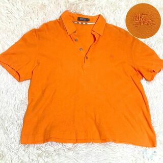 バーバリーブラックレーベル(BURBERRY BLACK LABEL)の美品✨バーバリー ポロシャツ 半袖 オレンジ ホースロゴ シャドーチェック L(ポロシャツ)