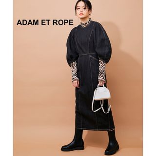 アダムエロペ(AER ADAM ET ROPE)のアダムエロペ　ラウンドスリーブデニムワンピース　ブラック　フリーサイズ(ロングワンピース/マキシワンピース)