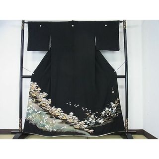 平和屋2■豪華黒留袖　作家物　駒刺繍　群鶴花松文　暈し染め　金彩　逸品　DAAA7870sf(着物)