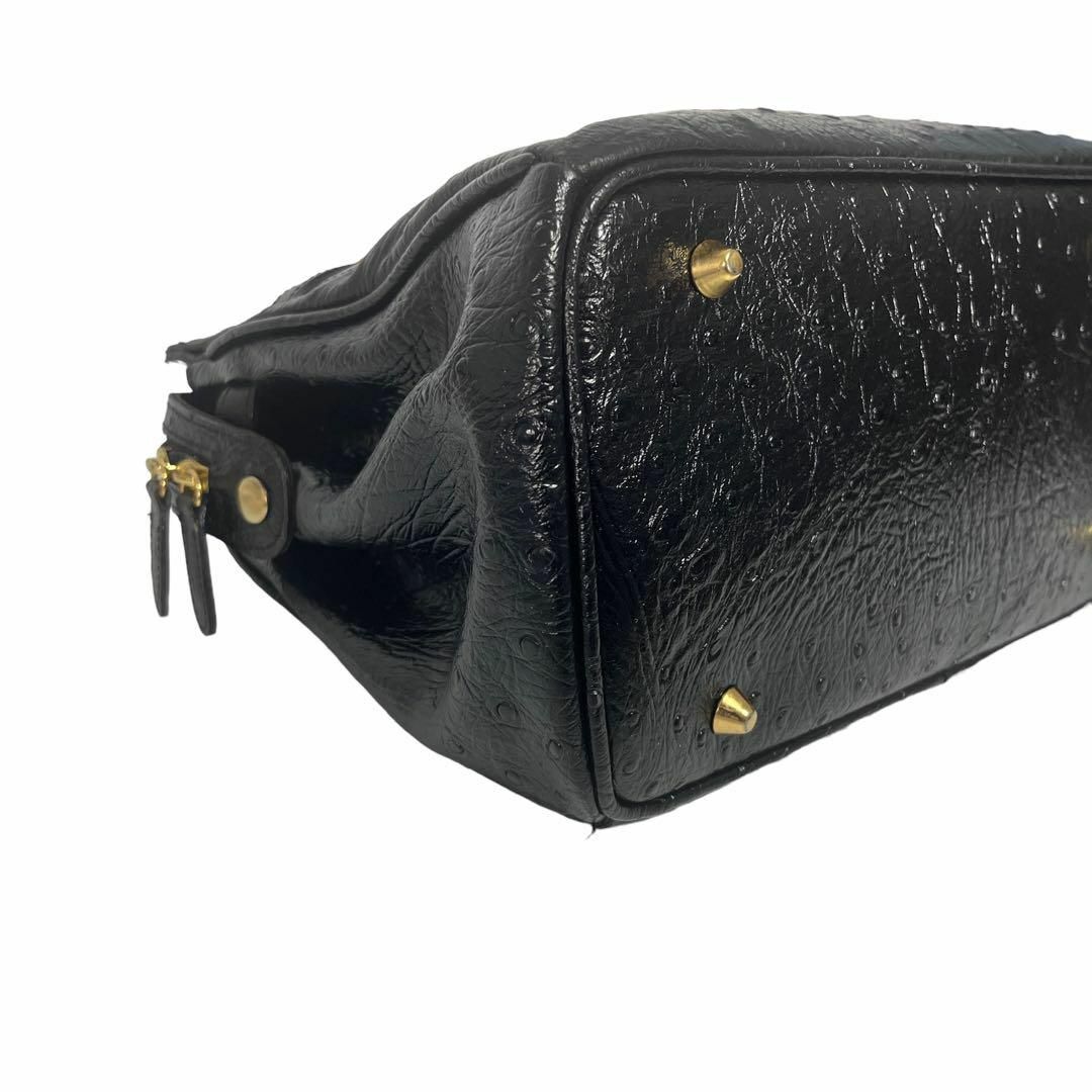 極美品 オーストリッチ 型押し 本革 ハンドバッグ 南京錠 ベルト ゴールド金具 レディースのバッグ(ハンドバッグ)の商品写真