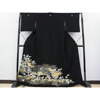 平和屋2■豪華黒留袖　駒刺繍　地紙重ね飛鶴花文　金彩　逸品　DAAC6061fe(着物)