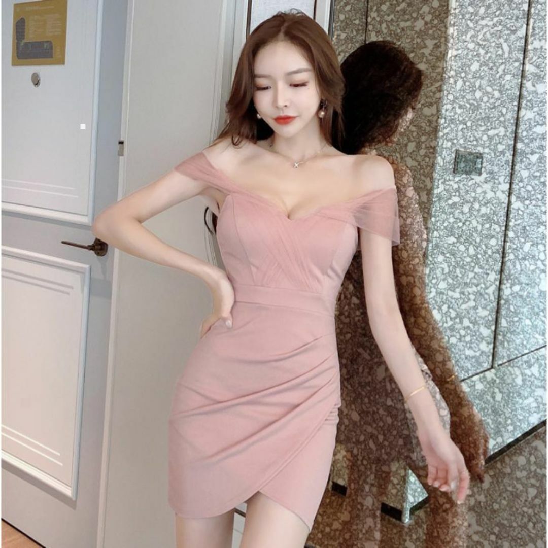 ワンピース　キャバドレス　パーティー　タイトスカート人気かわいいセクシーMピンク レディースのフォーマル/ドレス(その他ドレス)の商品写真