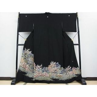 平和屋2■豪華黒留袖　友禅　作家物　風景花松文　逸品　DAAC6106fe(着物)