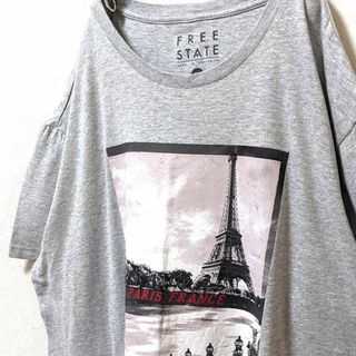 フリーステイト フランスパリエッフェル塔デカロゴ Tシャツグレー灰色XL古着(Tシャツ/カットソー(半袖/袖なし))