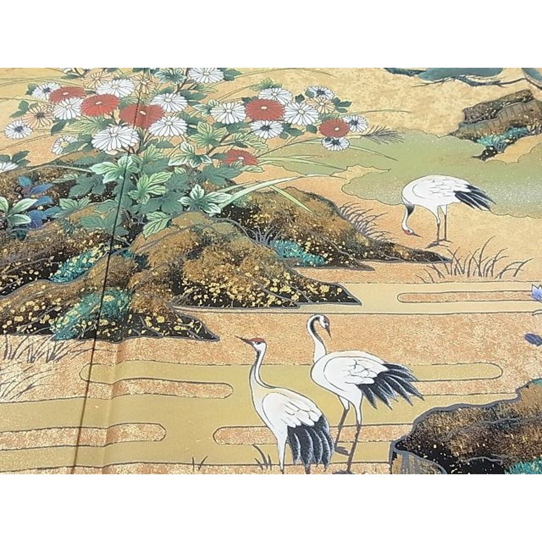 平和屋2■豪華黒留袖　作家物　手描き　飛鶴花松文　金彩　逸品　DAAC6074fe レディースの水着/浴衣(着物)の商品写真