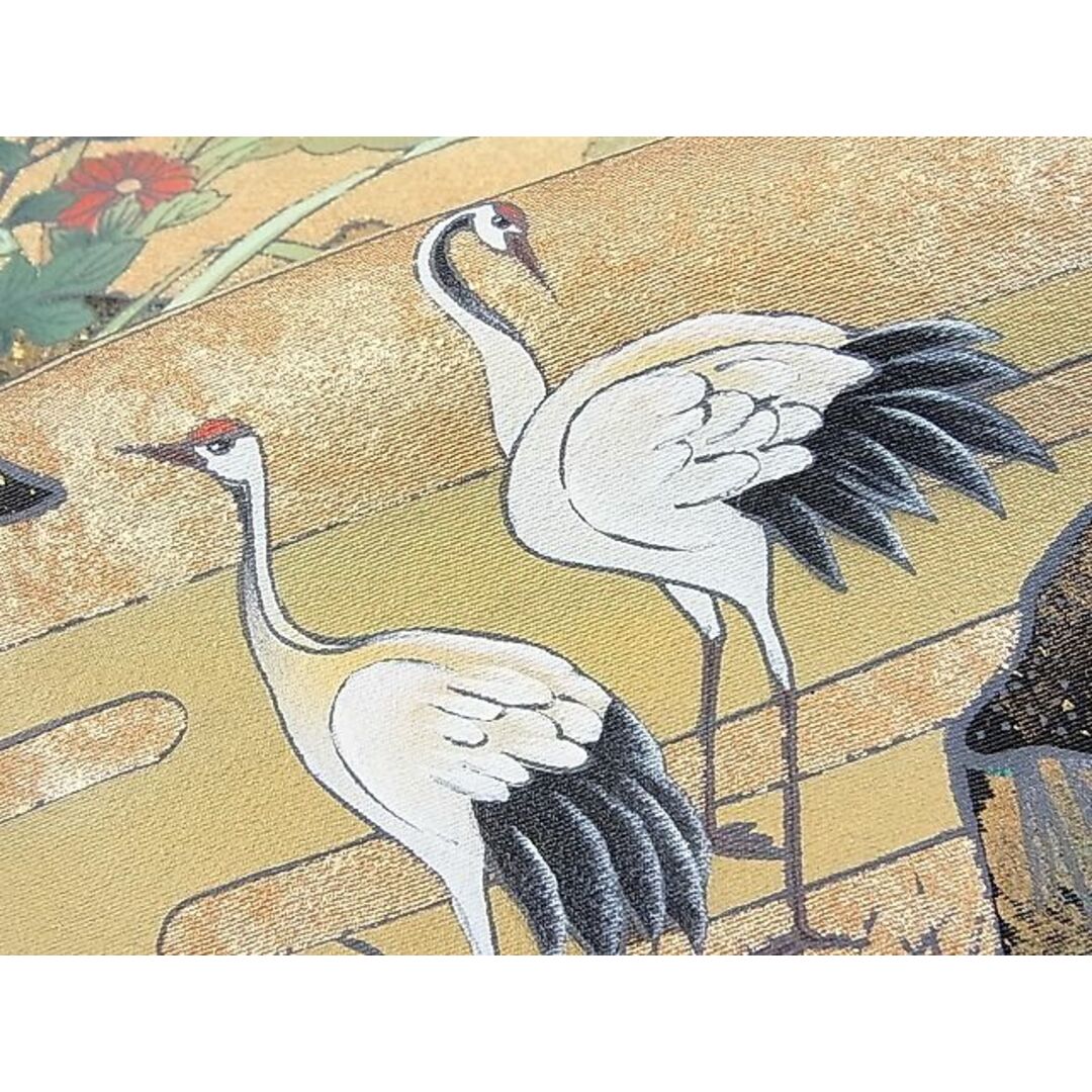 平和屋2■豪華黒留袖　作家物　手描き　飛鶴花松文　金彩　逸品　DAAC6074fe レディースの水着/浴衣(着物)の商品写真