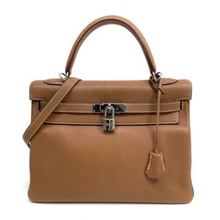 Hermes - エルメス HERMES ケリー32 ケリー 32 バッグ トートバッグ ショルダーバッグ トゴ ゴールド ブラウン 茶 シルバー金具 V字金具 新型金具