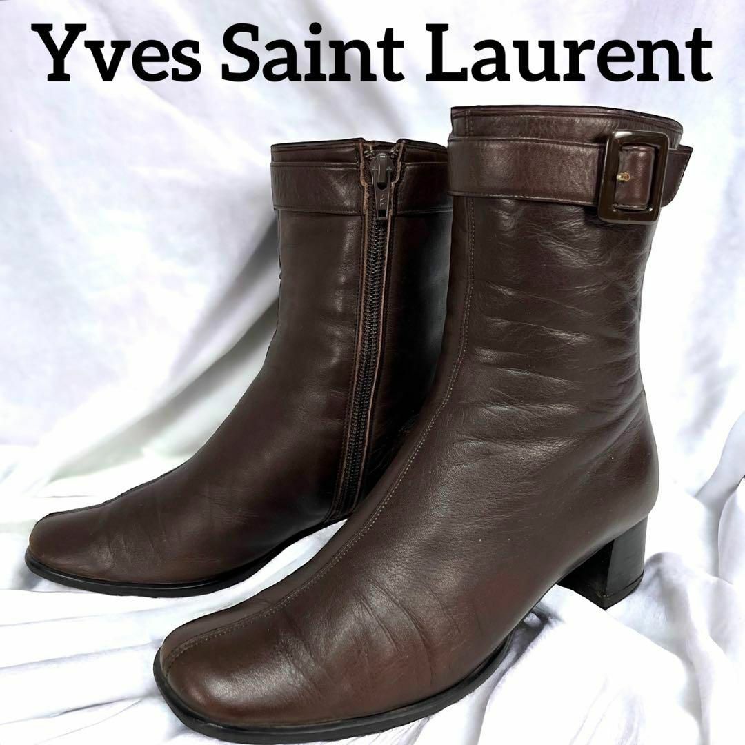 Yves Saint Laurent(イヴサンローラン)の美品 イヴ サンローラン サイドジップ ショート ブーツ ベルト 本革 レザー レディースの靴/シューズ(ブーツ)の商品写真