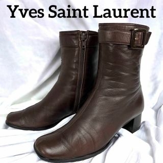 Yves Saint Laurent - 美品 イヴ サンローラン サイドジップ ショート ブーツ ベルト 本革 レザー