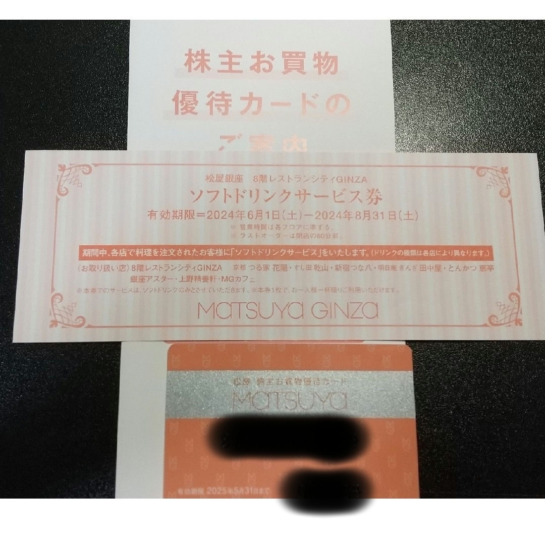 松屋銀座　株主優待カード　最新　2025年5月31日　最新　ソフトドリンク券 チケットの優待券/割引券(その他)の商品写真