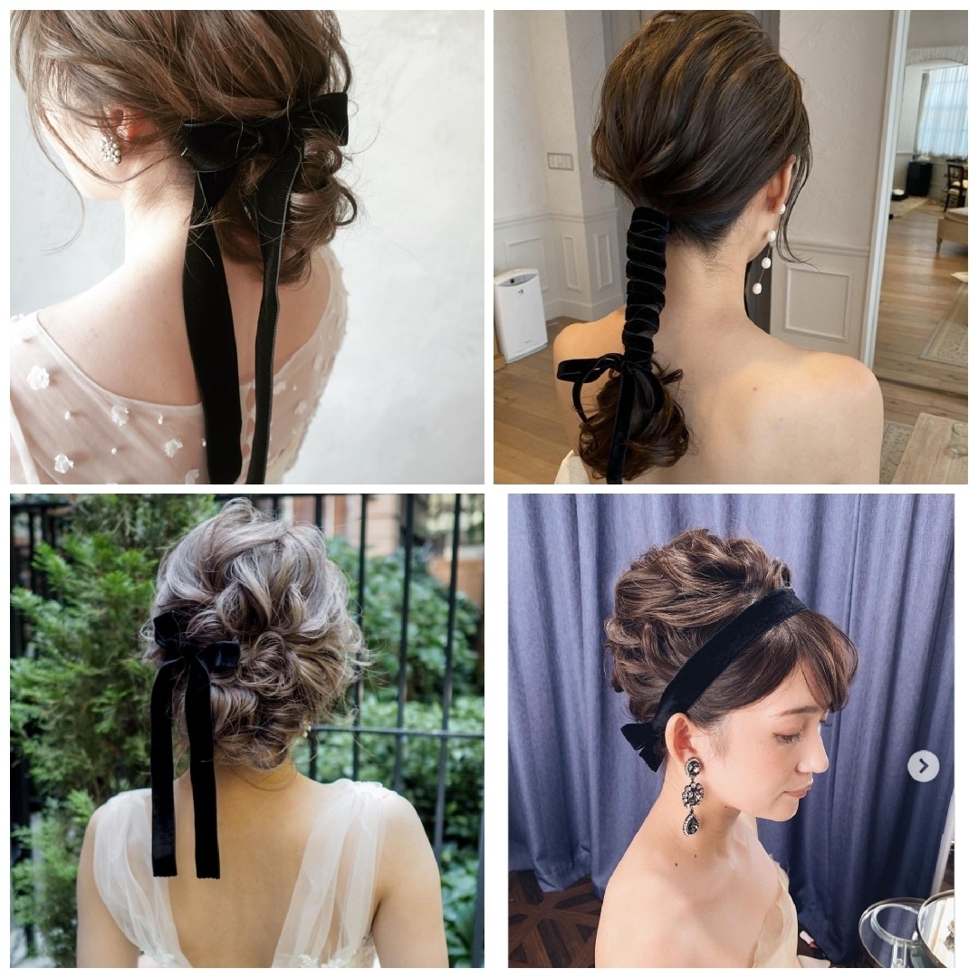 『20mm×1m 黒』ベロアリボン ブライダル  ヘアアクセ レディースのヘアアクセサリー(その他)の商品写真