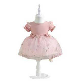 花柄レース ベビードレス 赤ちゃん服 ワンピース ピンク 90サイズ R558(ワンピース)