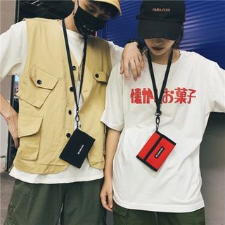 【最入荷】ショルダー財布　ブラック　メンズ　レディース　モノトーン　秋冬　黒(財布)