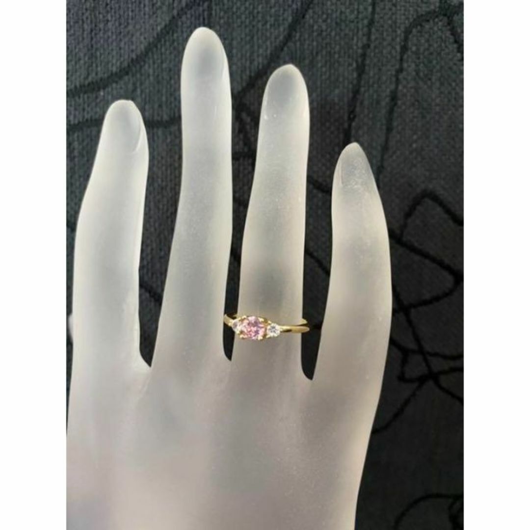 （1129）10号　ピンク×ゴールドお洒落な大人のスワロ細リング　指輪 レディースのアクセサリー(リング(指輪))の商品写真