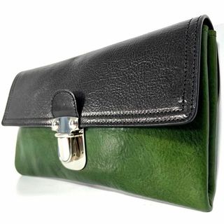 Marni - 極美品 マルニ MARNI クラッチバッグ シボ レザー バイカラー 黒 × 緑