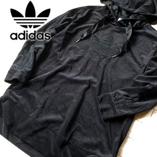 アディダス(adidas)の美品 2XOT アディダスオリジナルス レディース ベロアパーカー ブラック(パーカー)