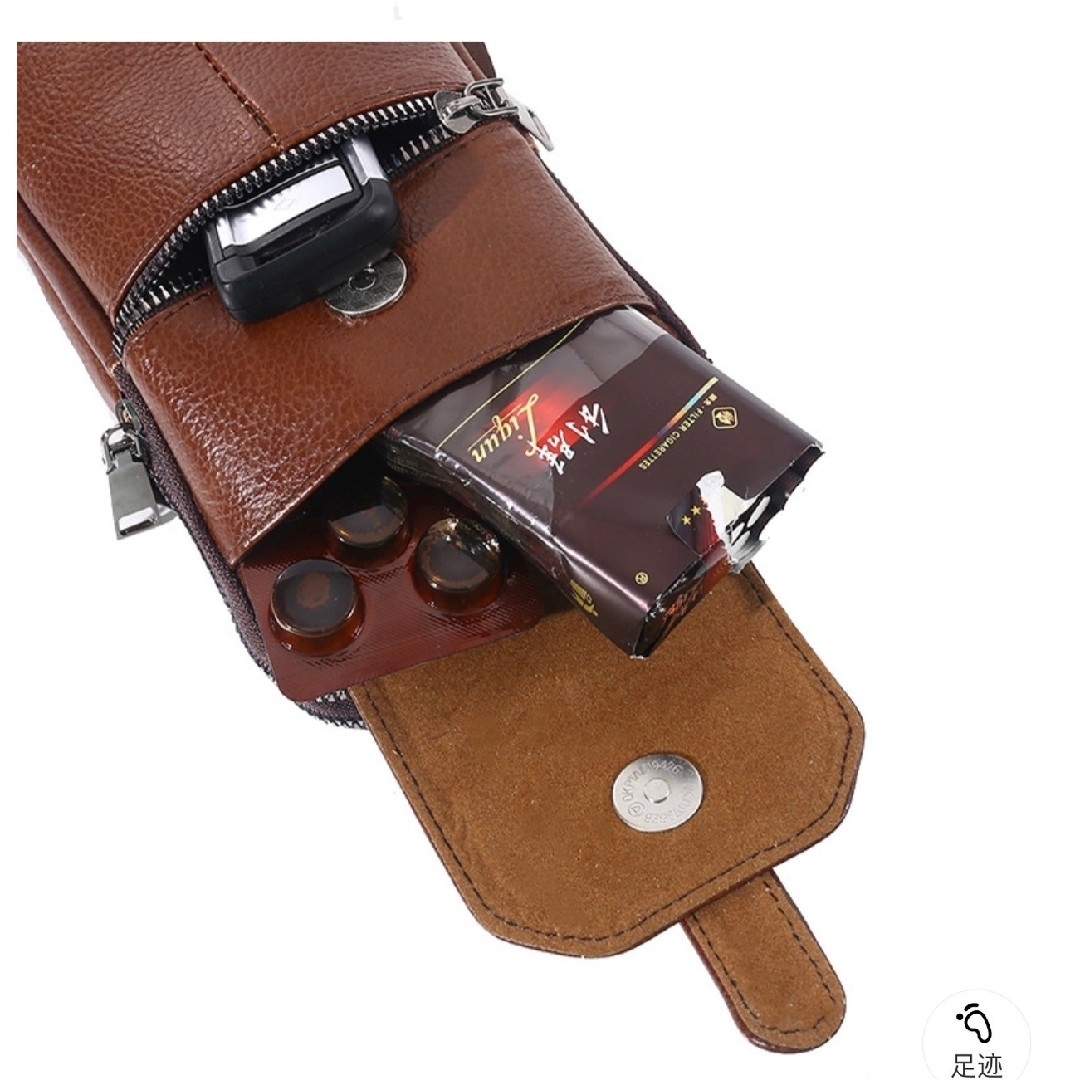 セール★ベルトポーチ ショルダーバッグ レザー ウエストポーチ 本革 携帯ケース メンズのバッグ(ショルダーバッグ)の商品写真