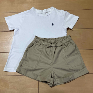 ラルフローレン(Ralph Lauren)のポロ　ラルフローレン　子供　白Tシャツ　110・茶色ズボン6(パンツ/スパッツ)