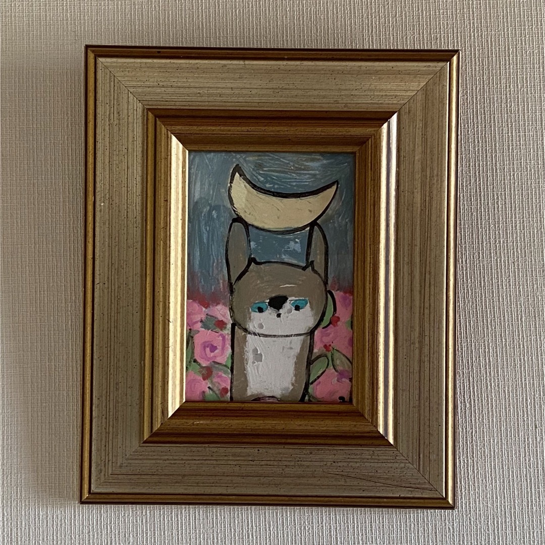 絵画。原画【かわいい猫が追随者の月と花の海を旅する】 絵画。原画【かわいい猫が追随者の月と花の海を旅する】