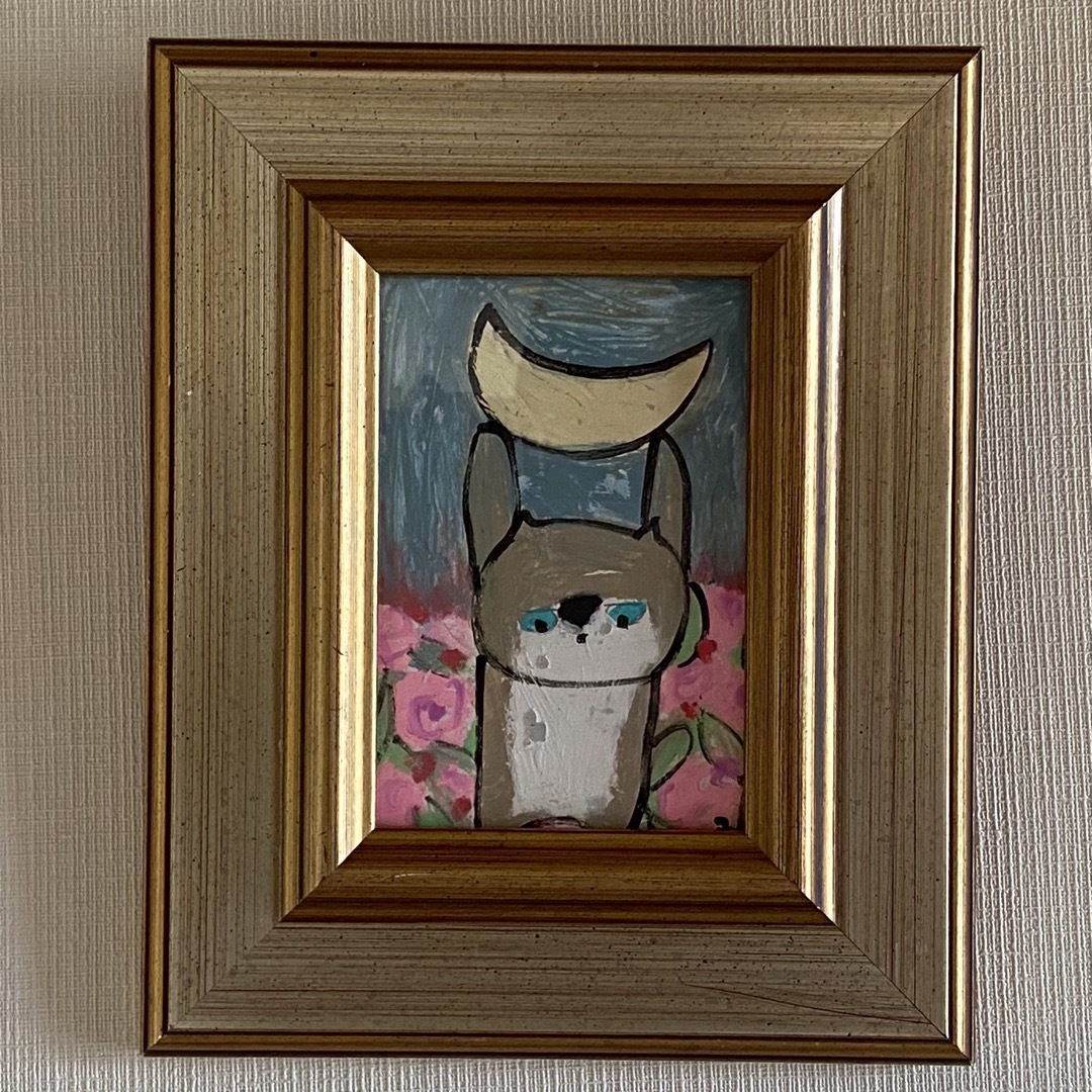 絵画。原画【かわいい猫が追随者の月と花の海を旅する】 絵画。原画【かわいい猫が追随者の月と花の海を旅する】