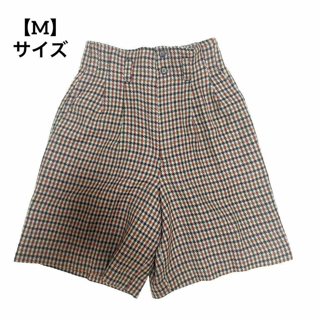 B23 【美品】 ショートパンツ チェック柄 オレンジ系 M 可愛い レディースのパンツ(ショートパンツ)の商品写真