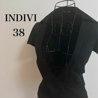 インディヴィ(INDIVI)のINDIVI インディヴィ 半袖カットソー トップス 襟付き ブラック 無地(カットソー(半袖/袖なし))