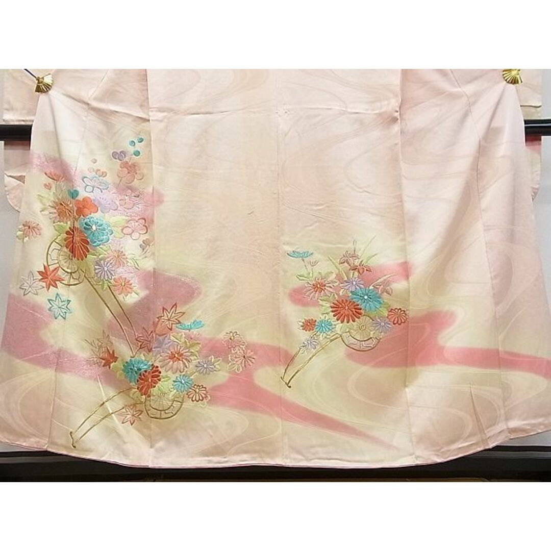 平和屋2■豪華振袖　刺繍　道長花車文　暈し染め　金銀糸　逸品　DAAA8921fe レディースの水着/浴衣(振袖)の商品写真