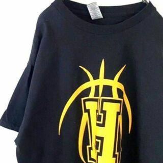 ギルダン H ロゴ ブリヂストン H&T Tシャツ L ブラック 黒 古着(Tシャツ/カットソー(半袖/袖なし))