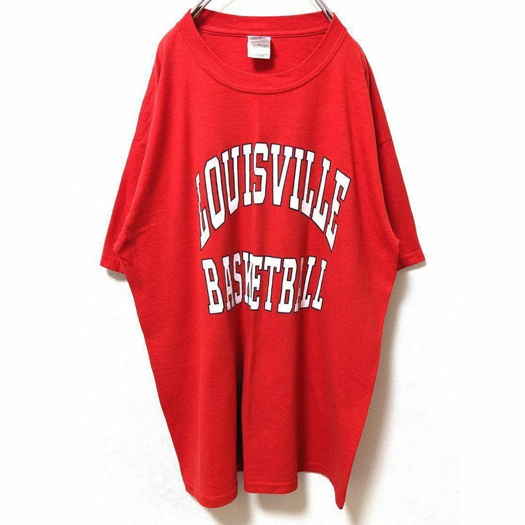 ギルダン ルイビルバスケットボール ロゴカレッジTシャツ レッド 赤色 L 古着 メンズのトップス(Tシャツ/カットソー(半袖/袖なし))の商品写真