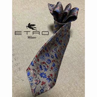 エトロ(ETRO)の【未使用品】ETRO／エトロ／シルクタイ／フローラル／花柄／シルバー／イタリア製(ネクタイ)