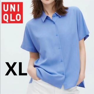 ユニクロ(UNIQLO)の【美品】UNIQLO レーヨンブラウス　ブルー　LL(シャツ/ブラウス(半袖/袖なし))