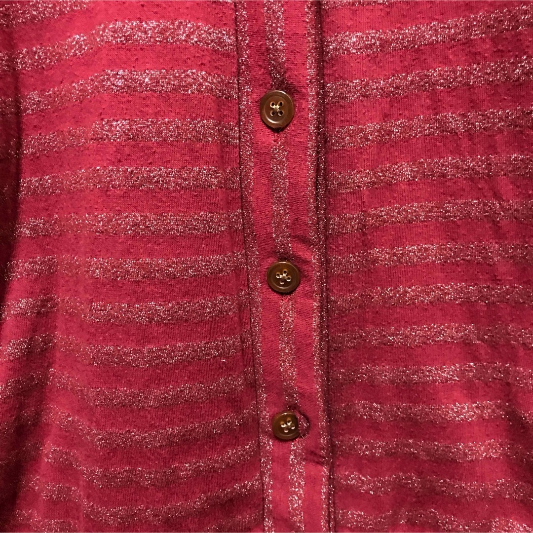 Vivienne Westwood(ヴィヴィアンウエストウッド)のヴィヴィアンウエストウッド　ラメ ボーダー柄 変形 長袖 カーディガン レディースのトップス(カーディガン)の商品写真