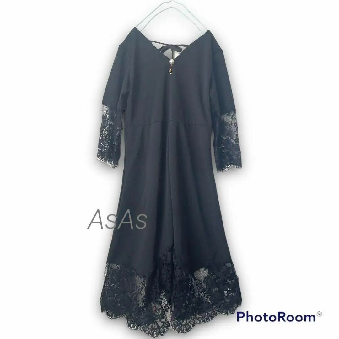 春夏ワンピース　ドレス　レース結婚式お呼ばれ人気 フォーマル韓国 おしゃれ黒XL レディースのフォーマル/ドレス(その他ドレス)の商品写真