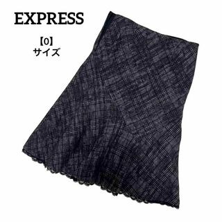 B25 EXPRESS エクスプレス スカート フレア チェック柄 黒 0サイズ(ひざ丈スカート)