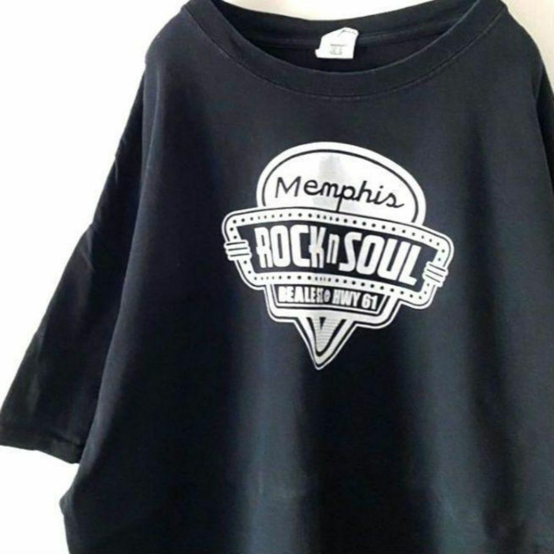 Memphis ROCKnSOUL Tシャツ XL ブラック 黒 古着 メンズのトップス(Tシャツ/カットソー(半袖/袖なし))の商品写真