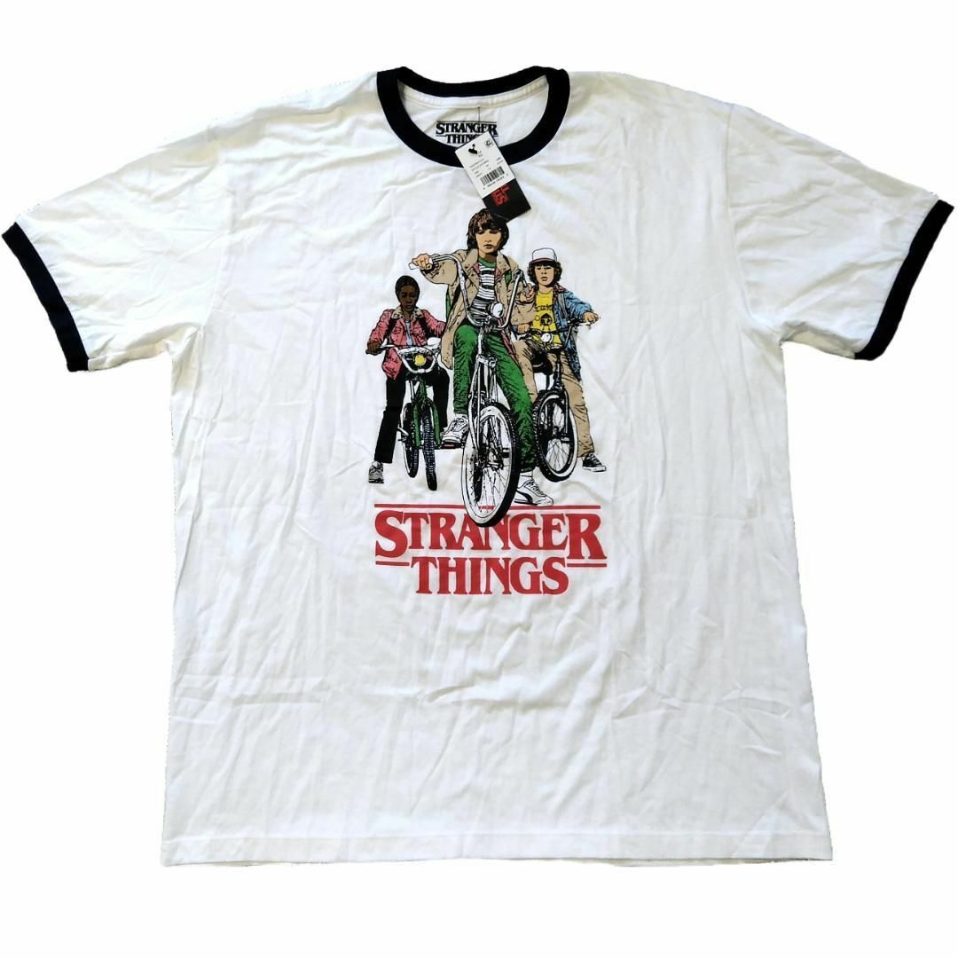 ストレンジャーシングス　リンガーTシャツ　XL　白　netflix * メンズのトップス(Tシャツ/カットソー(半袖/袖なし))の商品写真