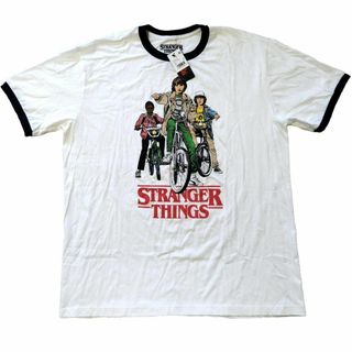 ストレンジャーシングス　リンガーTシャツ　XL　白　netflix *(Tシャツ/カットソー(半袖/袖なし))